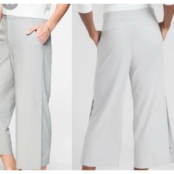 Athleta Pants - Athleta Womens Tribeca Wide Leg Crop Pants Gray Stretch Lightweight Sz 4